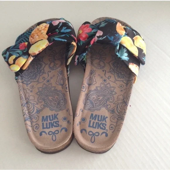 New Muk Luks Faun Sandals Slides Tropical Floral Sz 7 - Picture 3 of 6